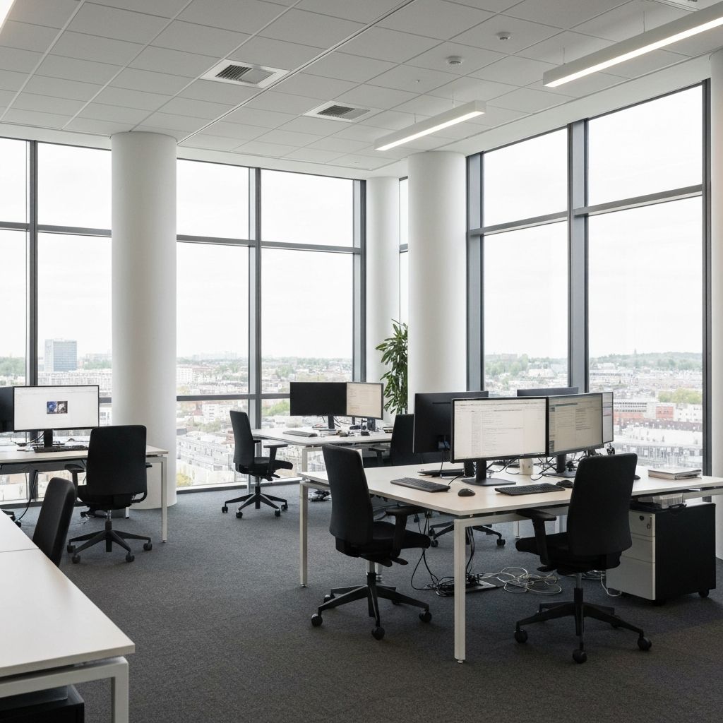 Das Homeraum-Büro in Köln mit Arbeitsplätzen und großen Fenstern